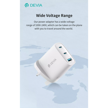 Devia - 65W GaN USB-C PD & QC4.0 3-Pin UK Mini Charging Plug & 1.5m 100W USB-C to USB-C Cable - White