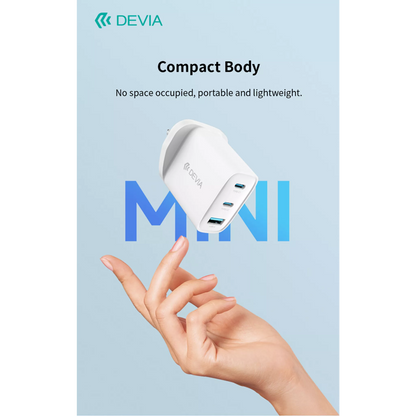 Devia - 65W GaN USB-C PD & QC4.0 3-Pin UK Mini Charging Plug & 1.5m 100W USB-C to USB-C Cable - White