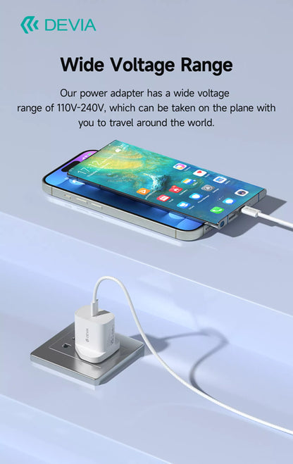 Devia - 30W GaN USB-C 3-Pin UK Charging Plug & 1.2m USB-C to USB-C Cable - White