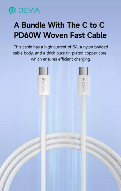 Devia - 30W GaN USB-C 3-Pin UK Charging Plug & 1.2m USB-C to USB-C Cable - White