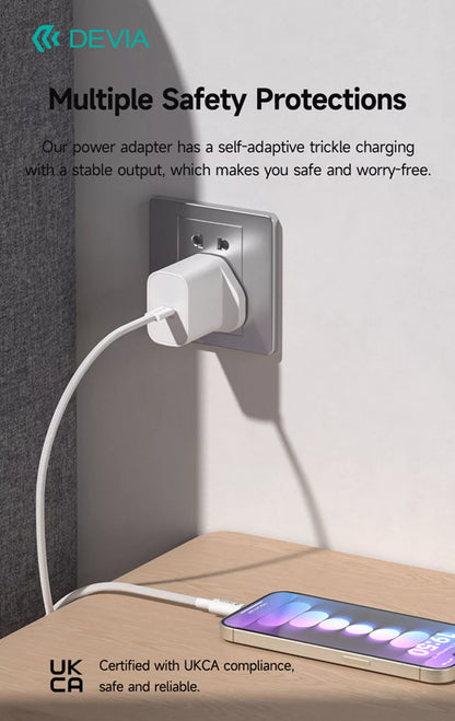 Devia - 30W GaN USB-C 3-Pin UK Charging Plug & 1.2m USB-C to USB-C Cable - White